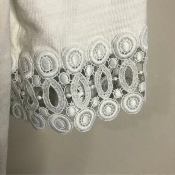 Loft White Pullover Sweater Lace Embellishments M  Lightweight Stylish - Picture 4 of 8